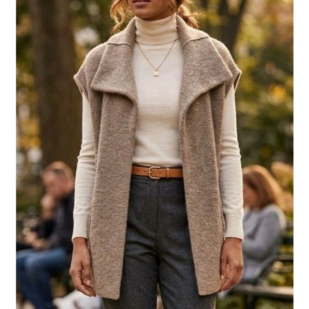 BROCHU WALKER Womens M 100% Superfine Alpaca Sleeveless Sweater Vest Tan Beige
